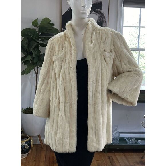 Stunning White Rabbit Fur Jacket With Pink Lining